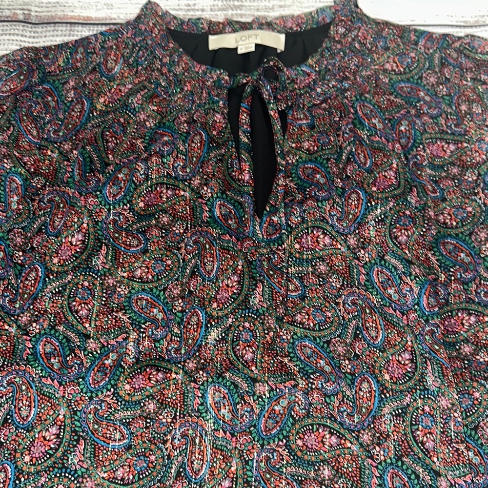 LOFT Multicolor Paisley Blouse Sz. M - Picture 6 of 7